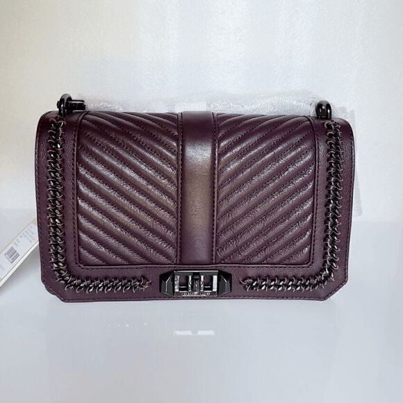 NWT $328 REBECCA MINKOFF Chevron Quilted Love Crossbody Handbag w/Chain Inset - Picture 11 of 13
